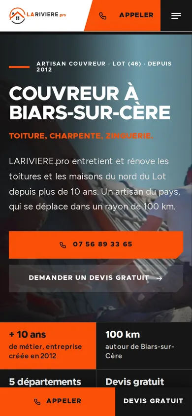 Le site LARIVIERE.pro sur mobile