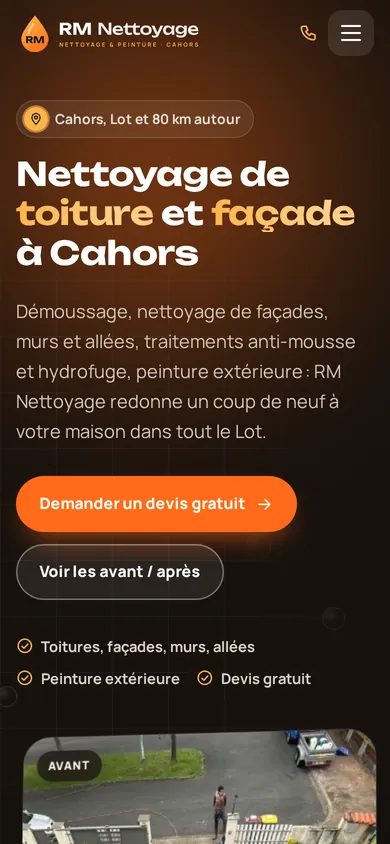 Le site RM Nettoyage sur mobile